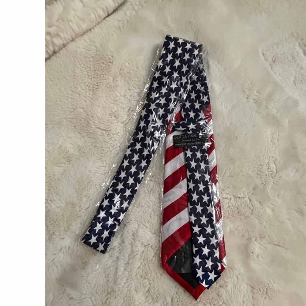 Land of Liberty patriotic necktie- blue & white with American flags-patriotic - Picture 2 of 4